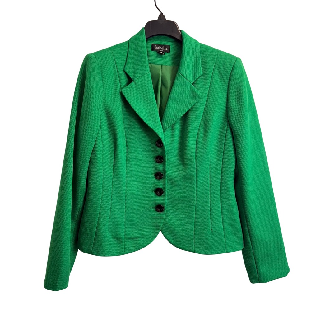 Isabella Suits Green Textured Button Front Blazer Jacket Size 14